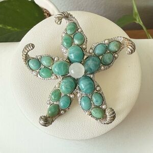 Vintage Marcel Boucher Marboux Starfish Turquoise Cabochons Pearl Brooch MX231